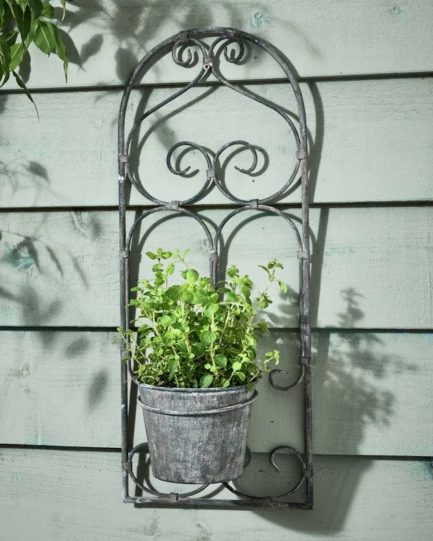 Wall Mounted Plant Pot Holder Ornate Scrolled Plant Stand Garden Planter (W) 26cm, (H) 60cm