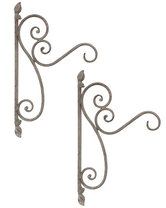 Set of 2 Large Ornate Scrolled Garden Wall Hanging Basket Brackets