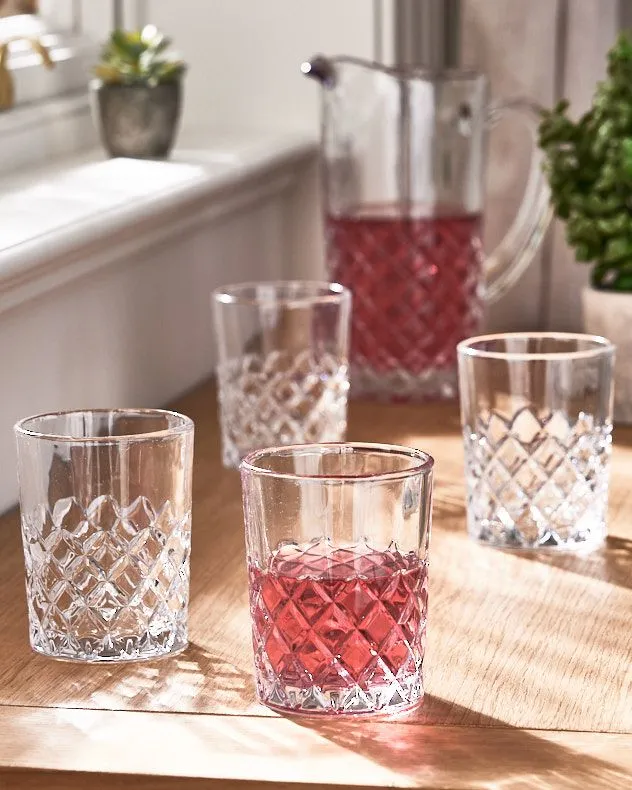 Set of 4 Vintage Luxury Style Diamond Cut Drinking Short Tumbler Glasses Gift Idea