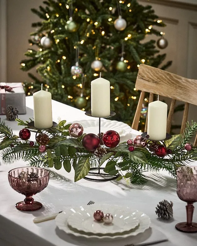 Festive Triple Pillar Centrepiece Christmas Tealight Holder Candle Holders