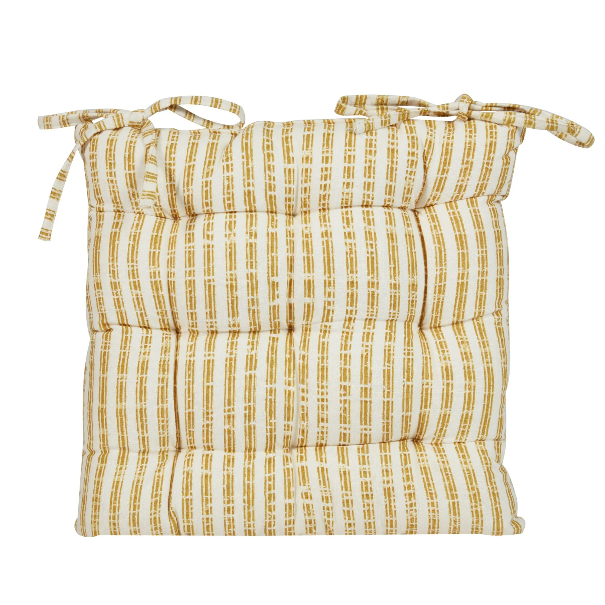 Vintage Yellow Striped Chair Seat Pad Garden Furniture Cushion (L)40cm x (W)40cm