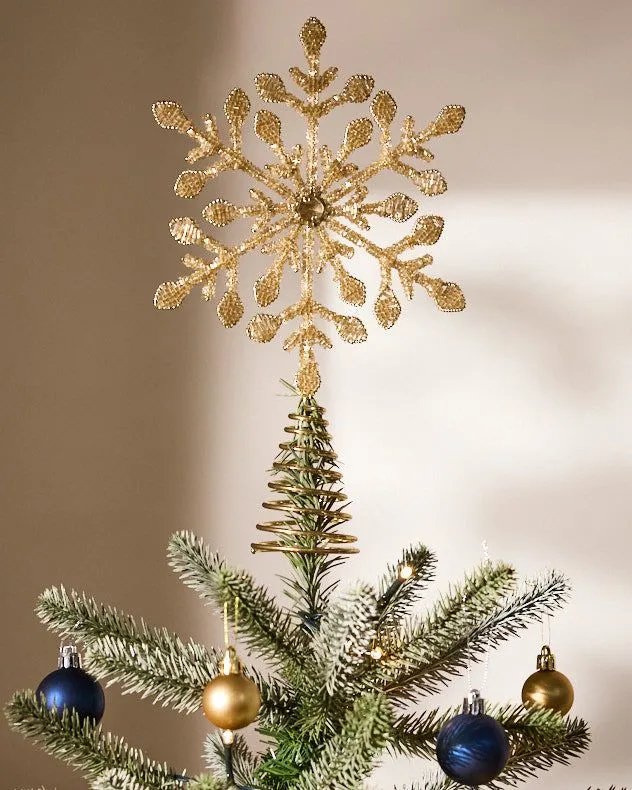 Champagne Gold Beaded Snowflake Tree Christmas Decorations Topper
