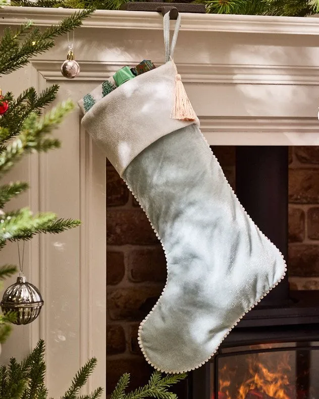 Set of 4 Traditional Light Blue Berkeley Velvet Xmas Gift Decoration Christmas Stocking