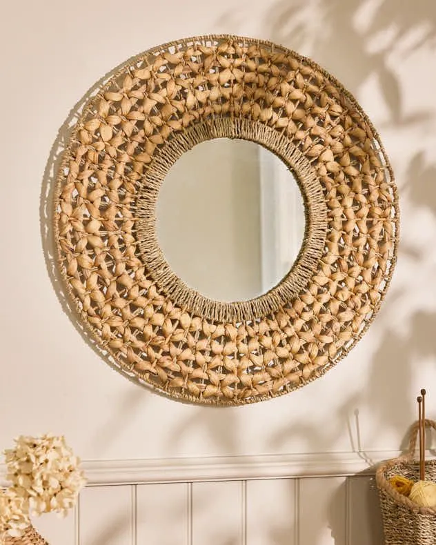 Vintage Style Lakelyn Water Hyacinth Wall Mirror Dia 65cm