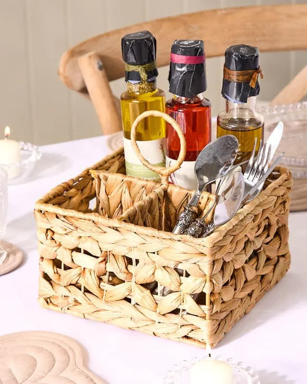 Traditional Style Water Hyacinth Indoor Storage Kitchen Cutlery Caddy Basket