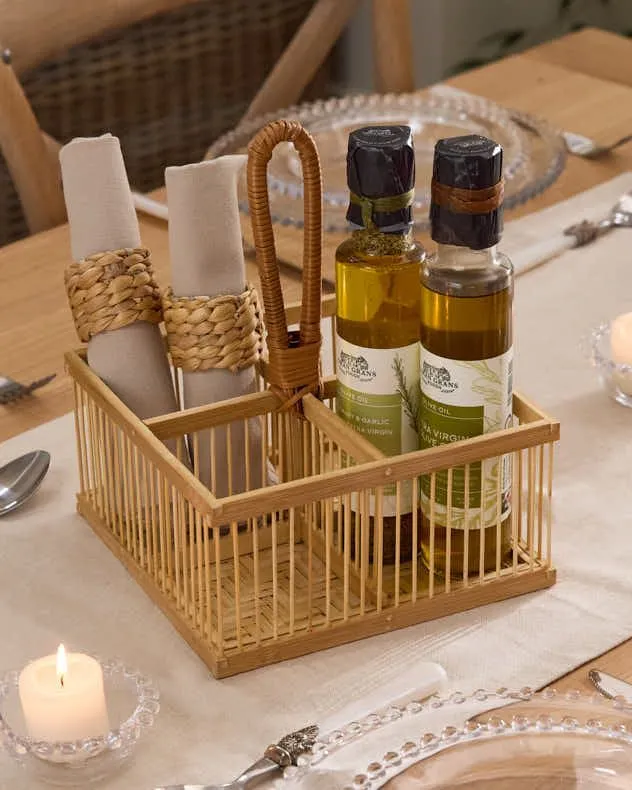 Traditional Style Bamboo Indoor Storage Kitchen Cutlery Caddy Basket