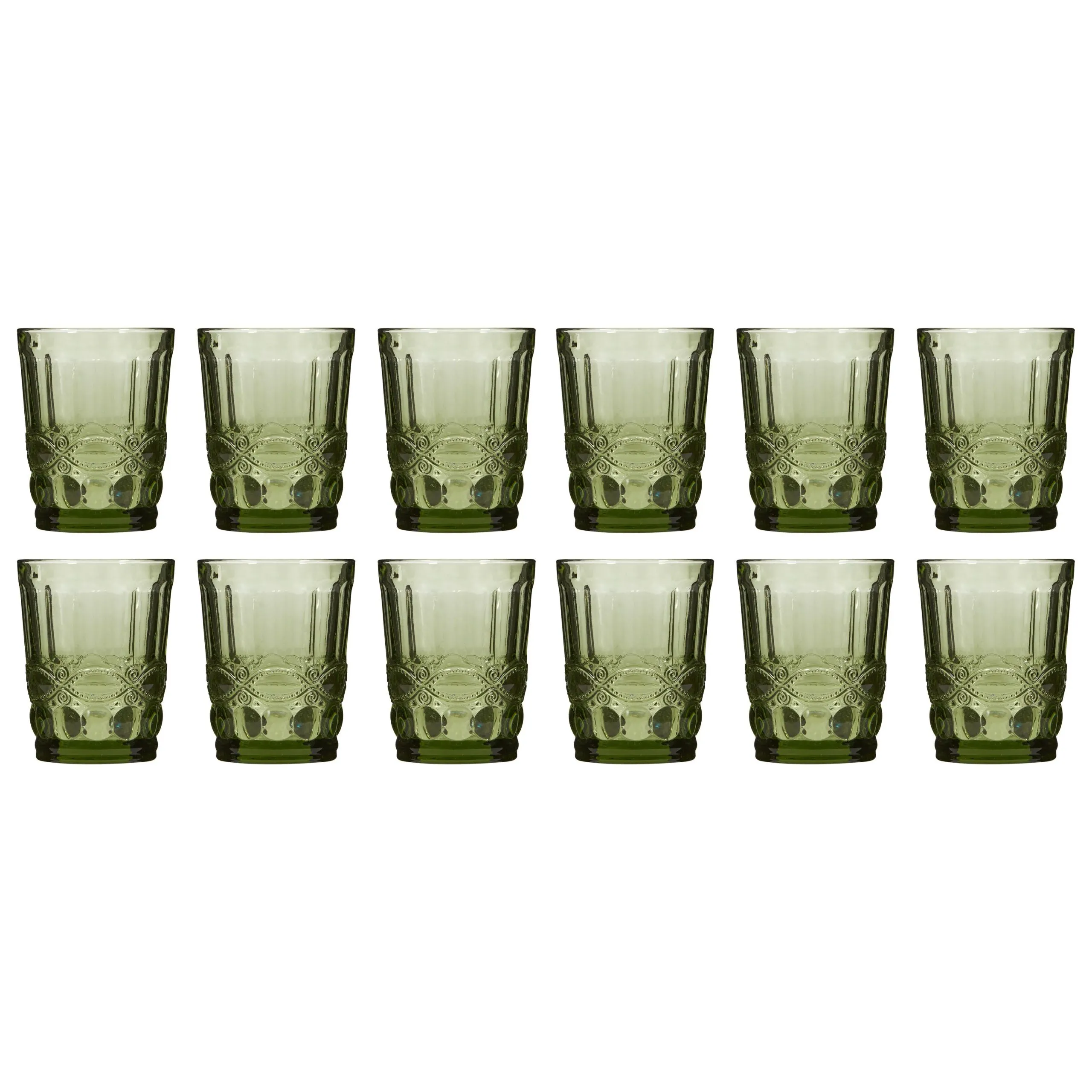Set of 12 Vintage Luxury Green Drinking Glass Whiskey Glass Tumblers Gift Idea 240ml