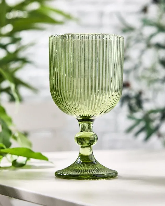 Set of 2 Vintage Luxury Green Ribbed Drinking Wine Glass Wine Goblets Gift Idea 360ml