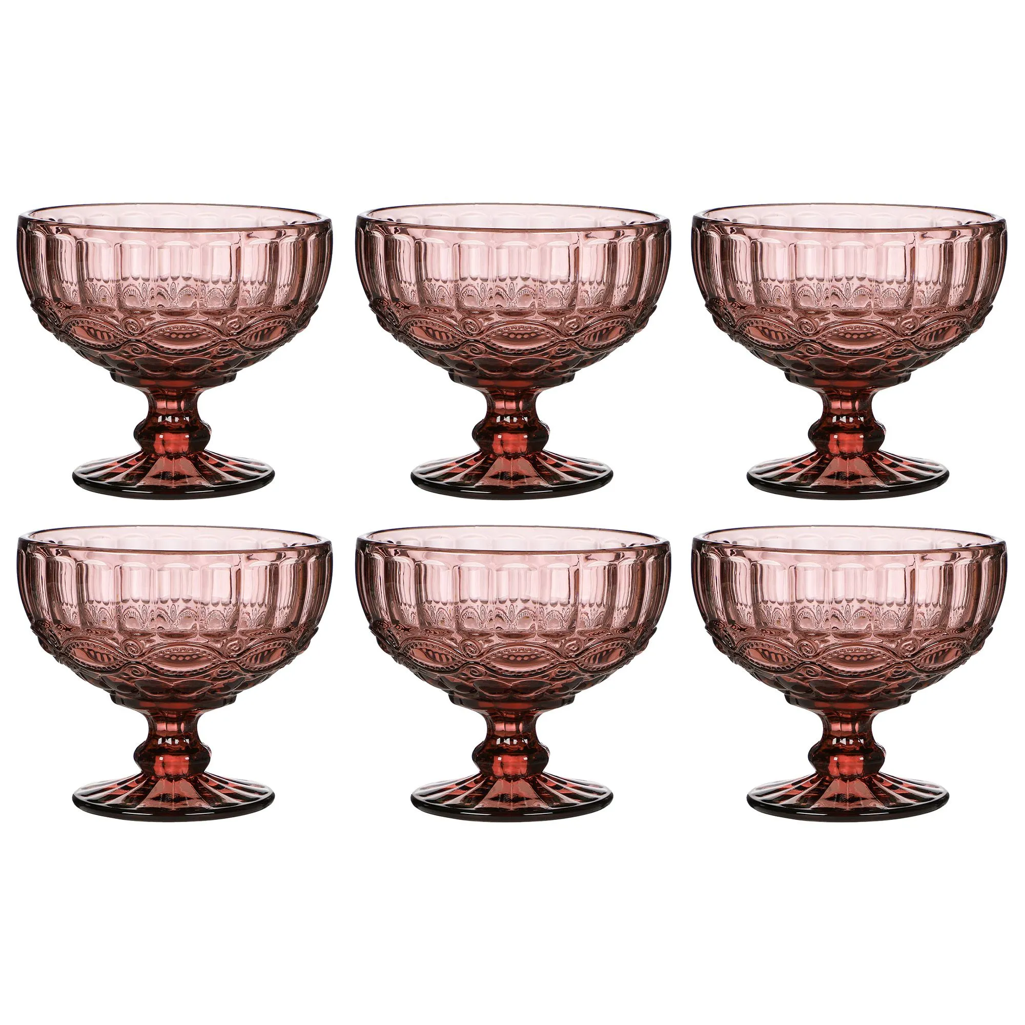 Set of 6 Vintage Pink Glass Trifle Bowls Dessert Bowls
