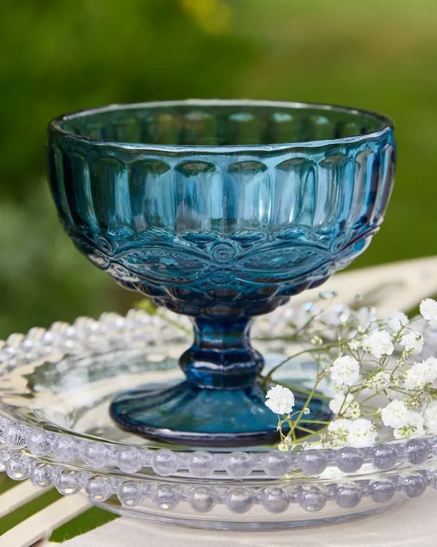 Set of 6 Vintage Blue Glass  Trifle Bowls Dessert Bowls