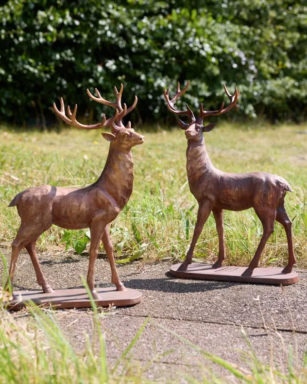 Set of 2 Bronze Effect Outdoor Garden Decoration Garden Ornament Standing Stags