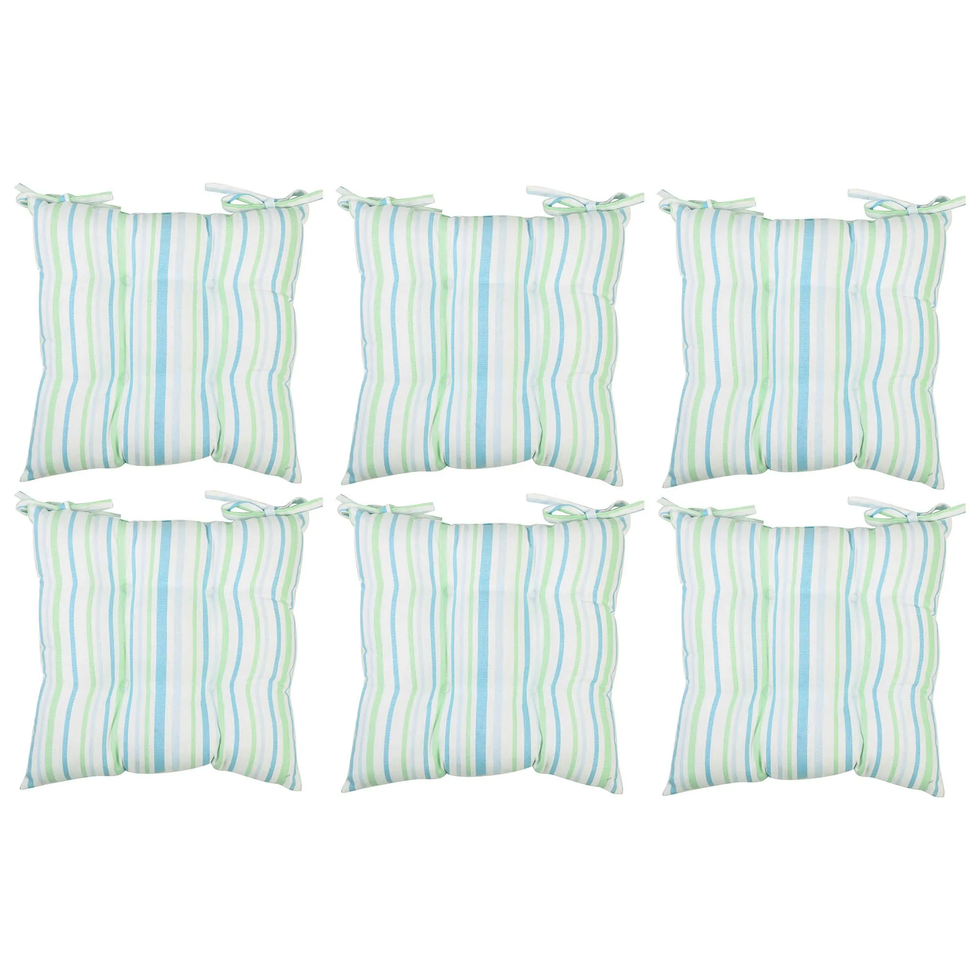 Set of 6 Blue Striped Cotton Garden Cushion Furniture Dining Chair Seat Pads (L)40cm x (W)40cm
