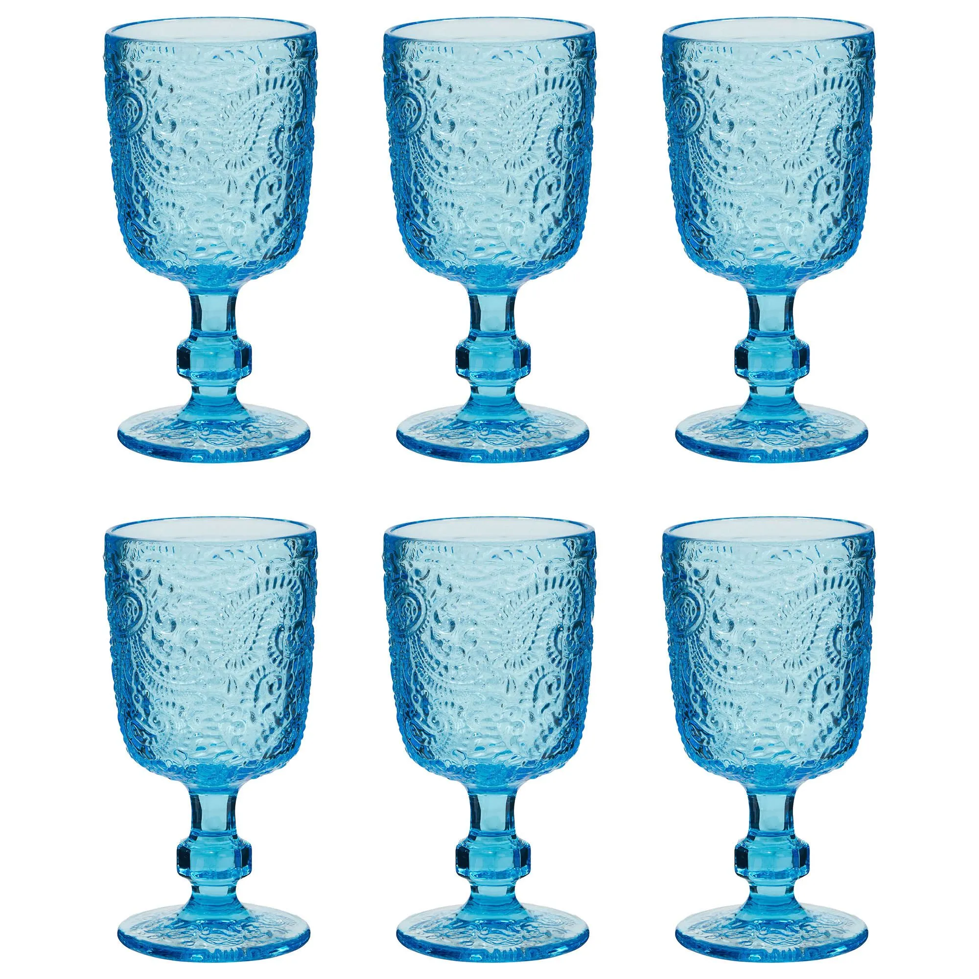 Set of 6 Luxury Bright Blue Drinking Wine Glass Wine Goblets Gift Idea 300ml