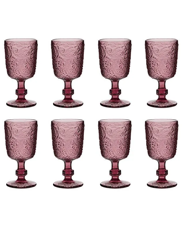 Set of 8 Luxury Bright Pink Drinking Wine Glass Wine Goblets Gift Idea 300ml