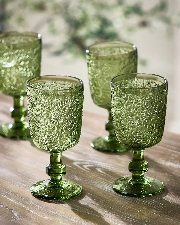 Set of 4 Luxury Bright Green Drinking Wine Glass Wine Goblets Gift Idea 300ml