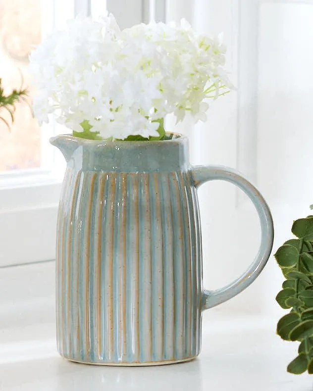 Traditional Style Small Ribbed Blue Indoor Decorative Flowers Jug