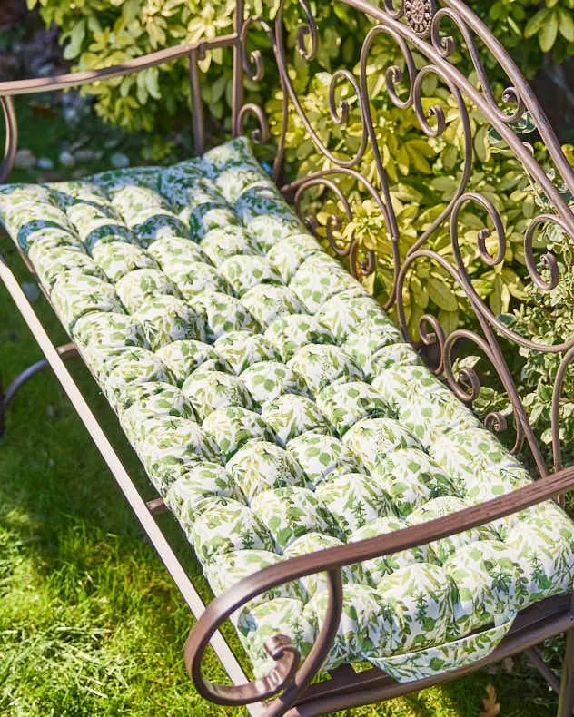 Vintage Green Flower Summer Outdoor Garden Bench Cushion (L)100cm x (W)45cm