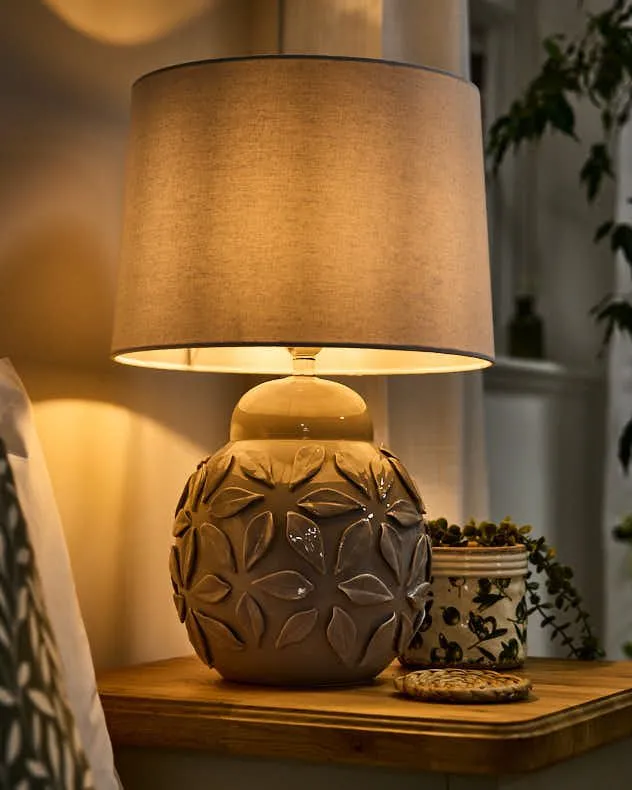 Contemporary Cermaic Grey Floral Bedroom Living Room Bedside Table Lamp