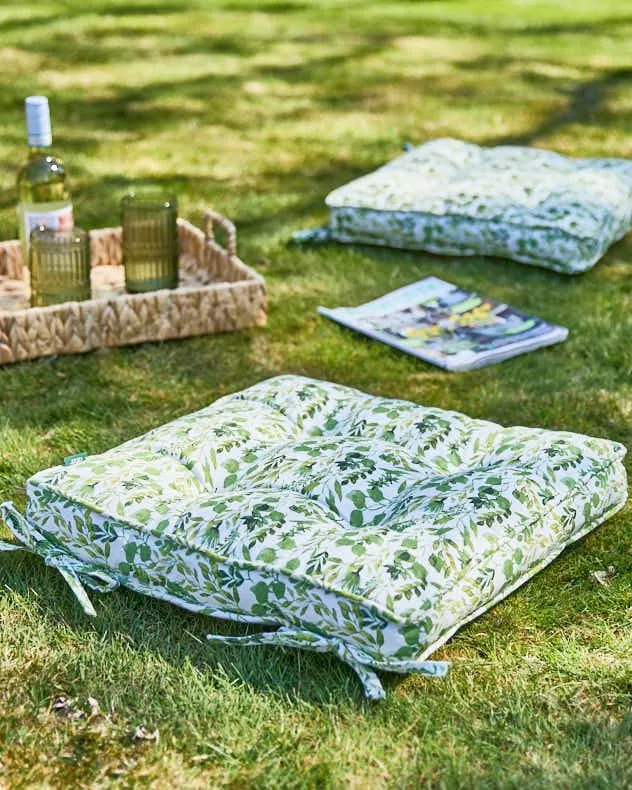 Set of 4 Green Square Summer Outdoor Garden Chair Seat Pad Cushions