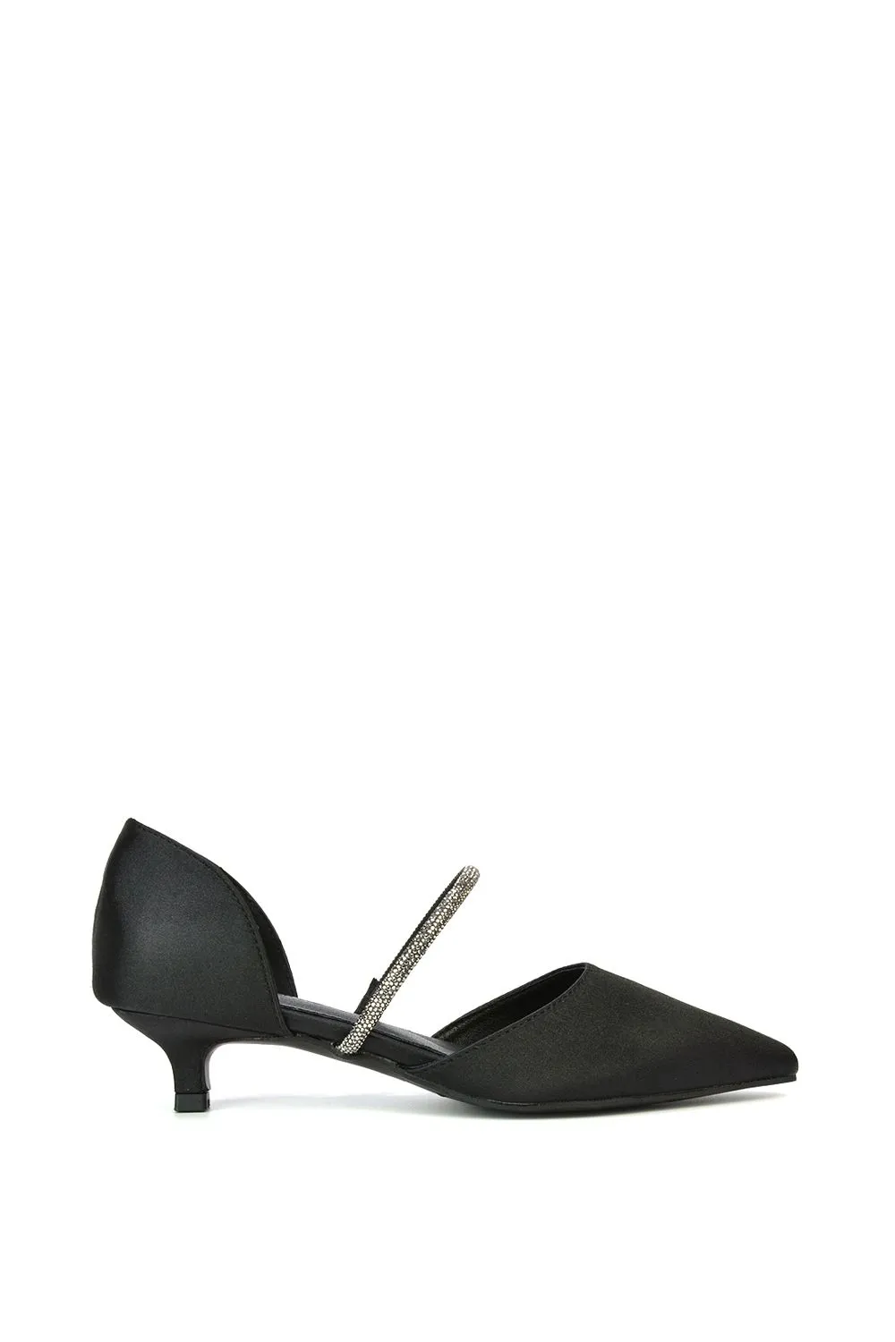 'Laura' Diamante Strap Kitten Heel Pointed Toe Court Shoes