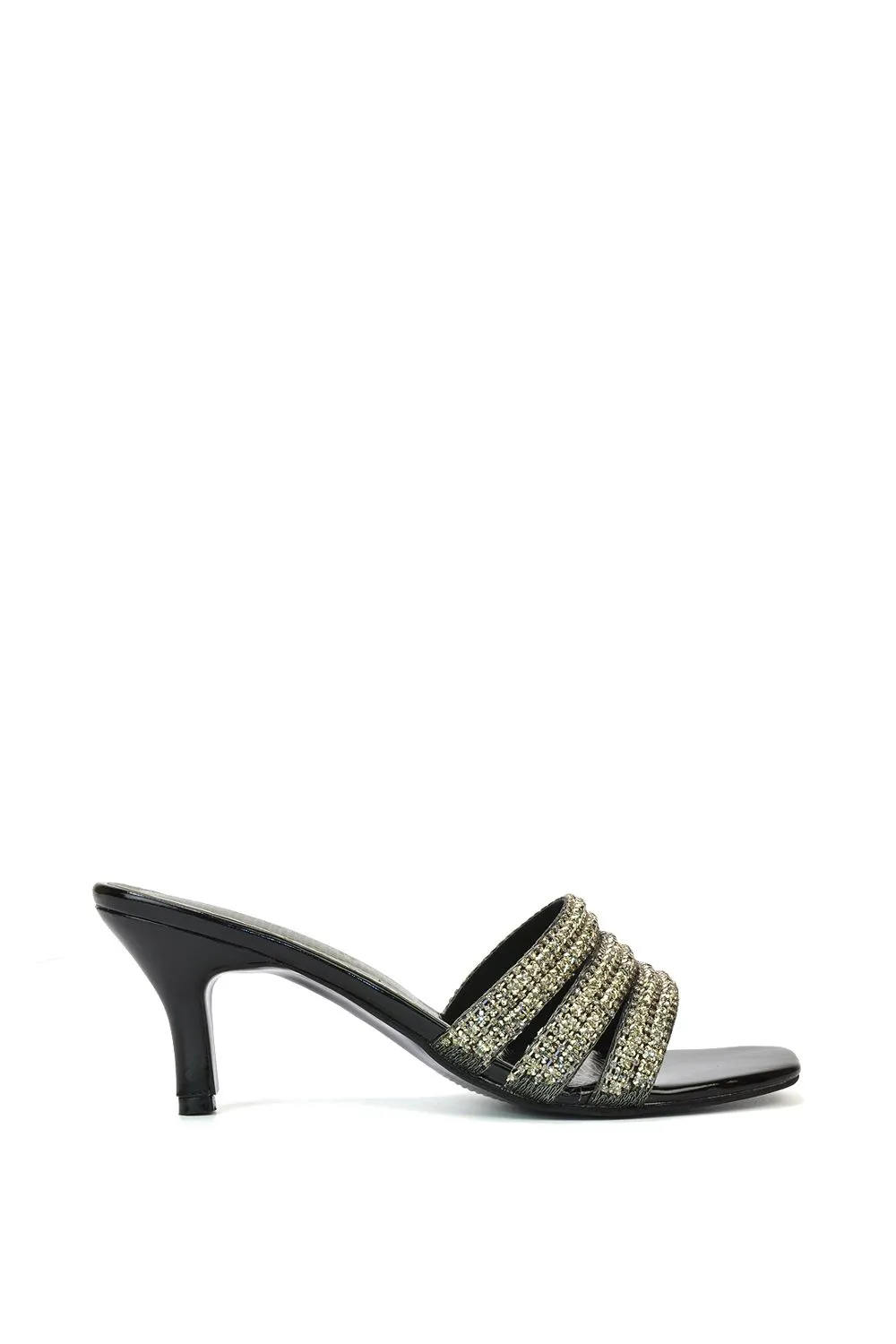 'Harli' Diamante Mid Stiletto Heel Square Toe Mule Heels