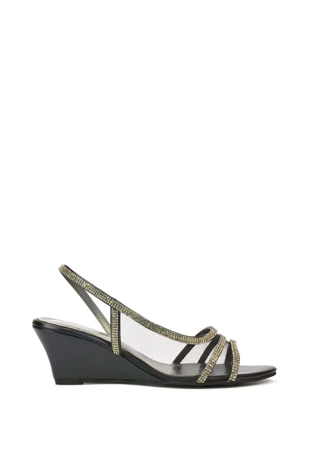'Indy' Strappy Diamante Sandal Wedge Heels with Mesh
