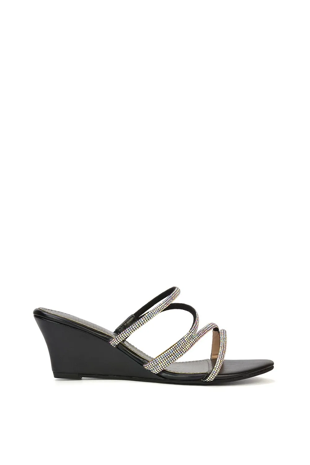 'Lilliana' Slip On Strappy Diamante Wedge Heel Summer Sandals