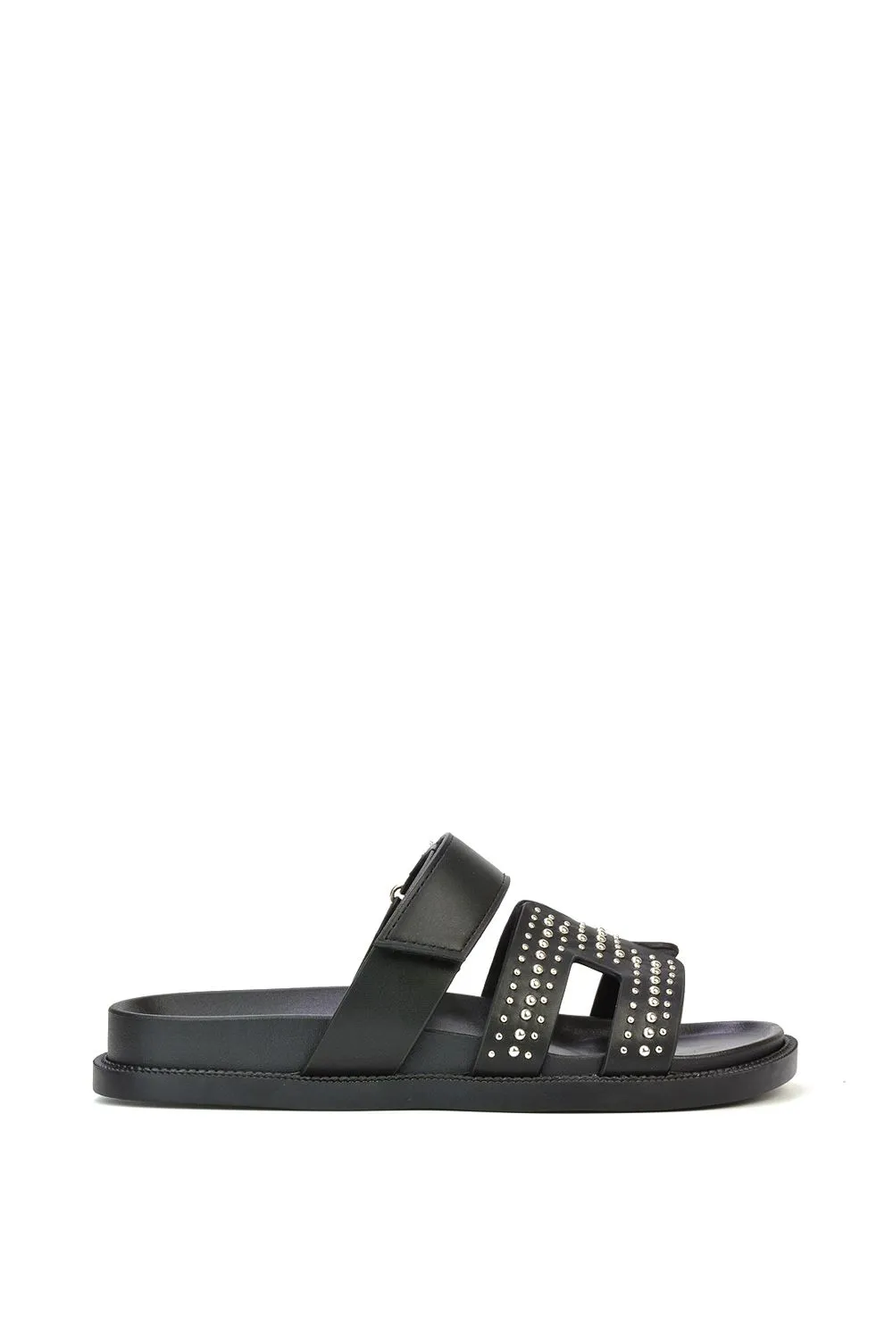 'Nicole' Studded Gladiator Strap Flat Slider Sandals
