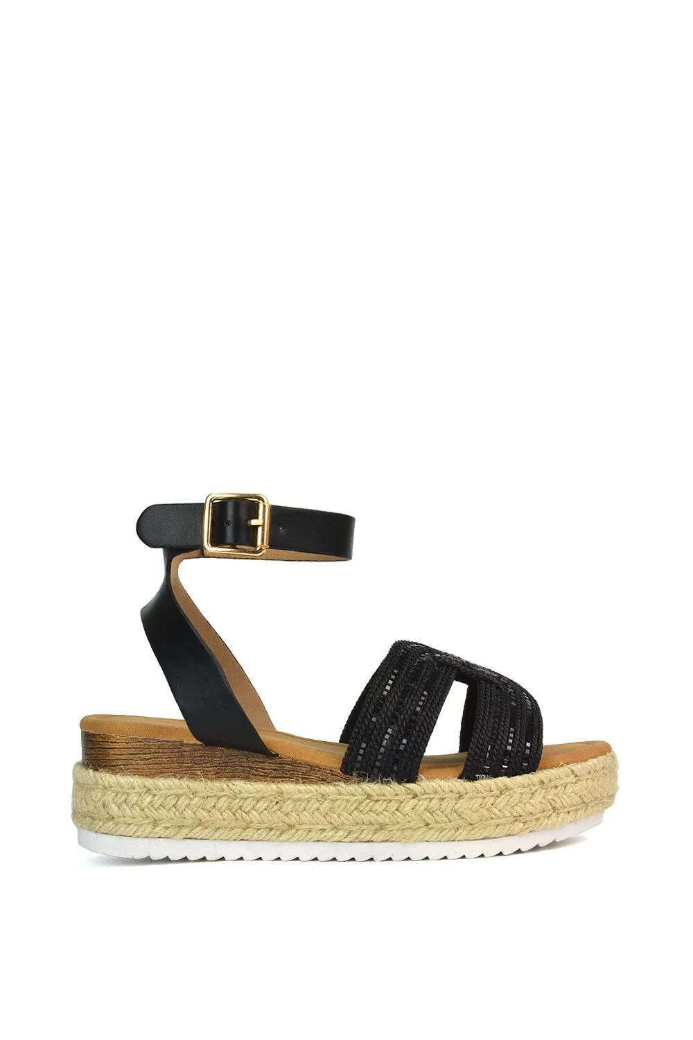 'Clara' Strappy Ankle Strap Espadrille Cut Out Sandals With Wedge Platform