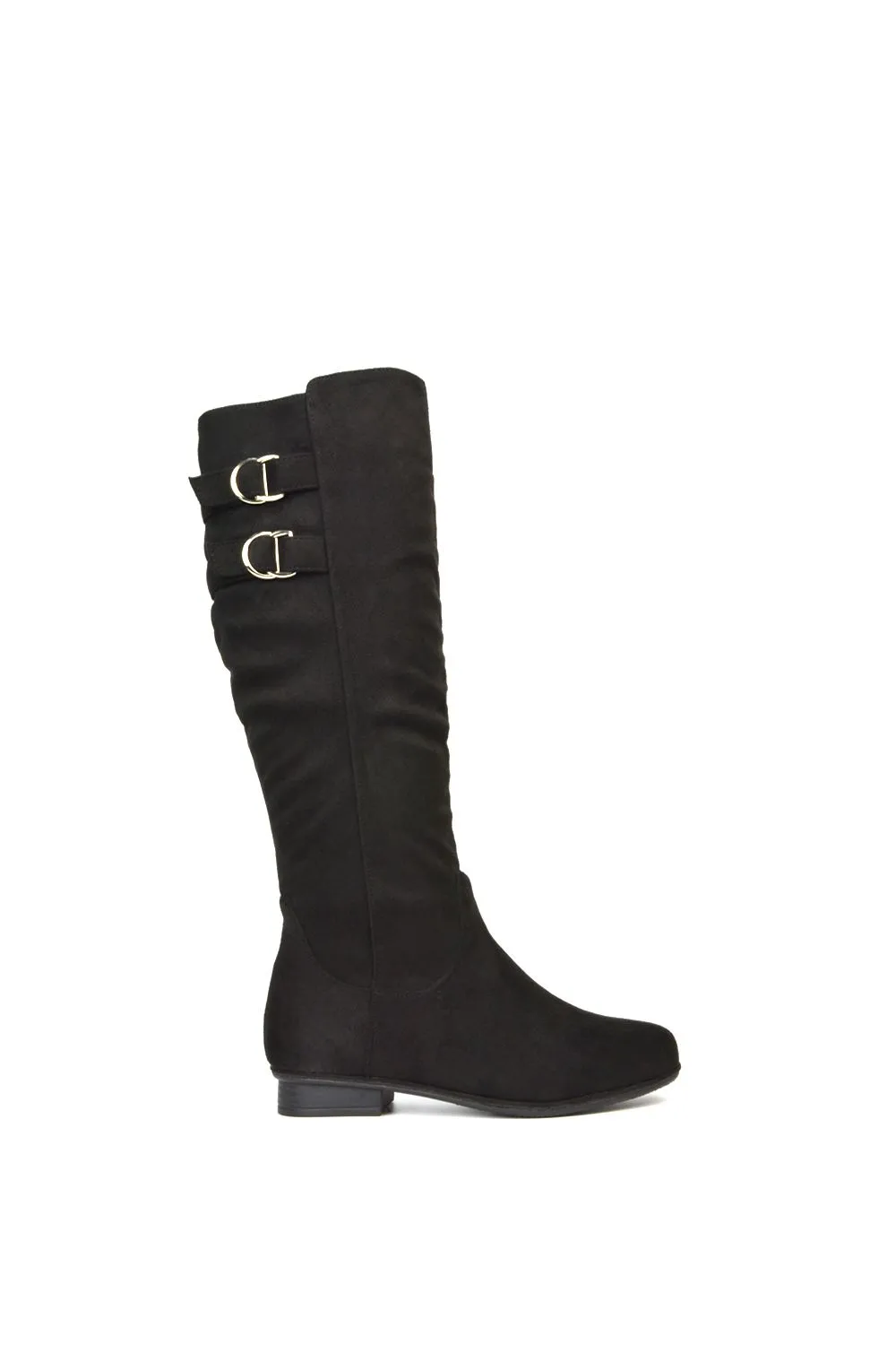 'Mia' Slouchy Flat Heel Knee High Boots With Buckle Detail