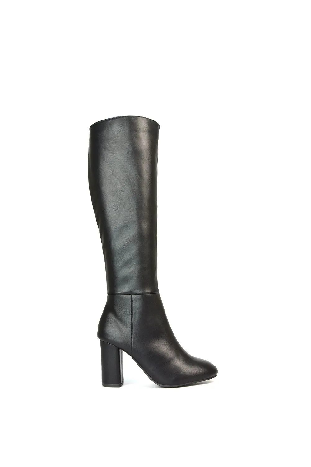 'Jen' Knee High Block Heeled Boots With Zip Fastening