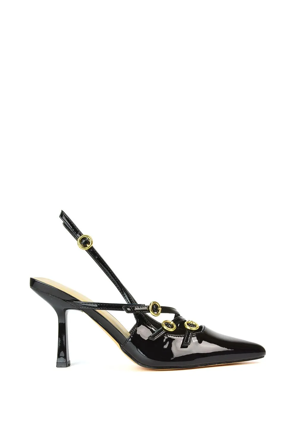 'Vanessa' Pointed Toe Slingback Stiletto Heel Court Shoes With Buckle Details