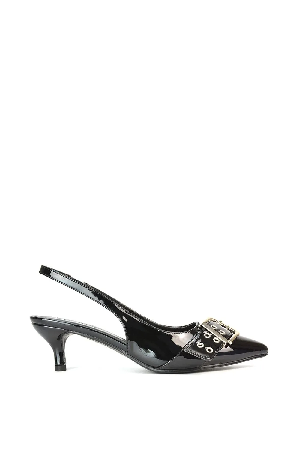'Lexi' Pointed Toe Slingback Low Kitten Heels With Buckle Detail