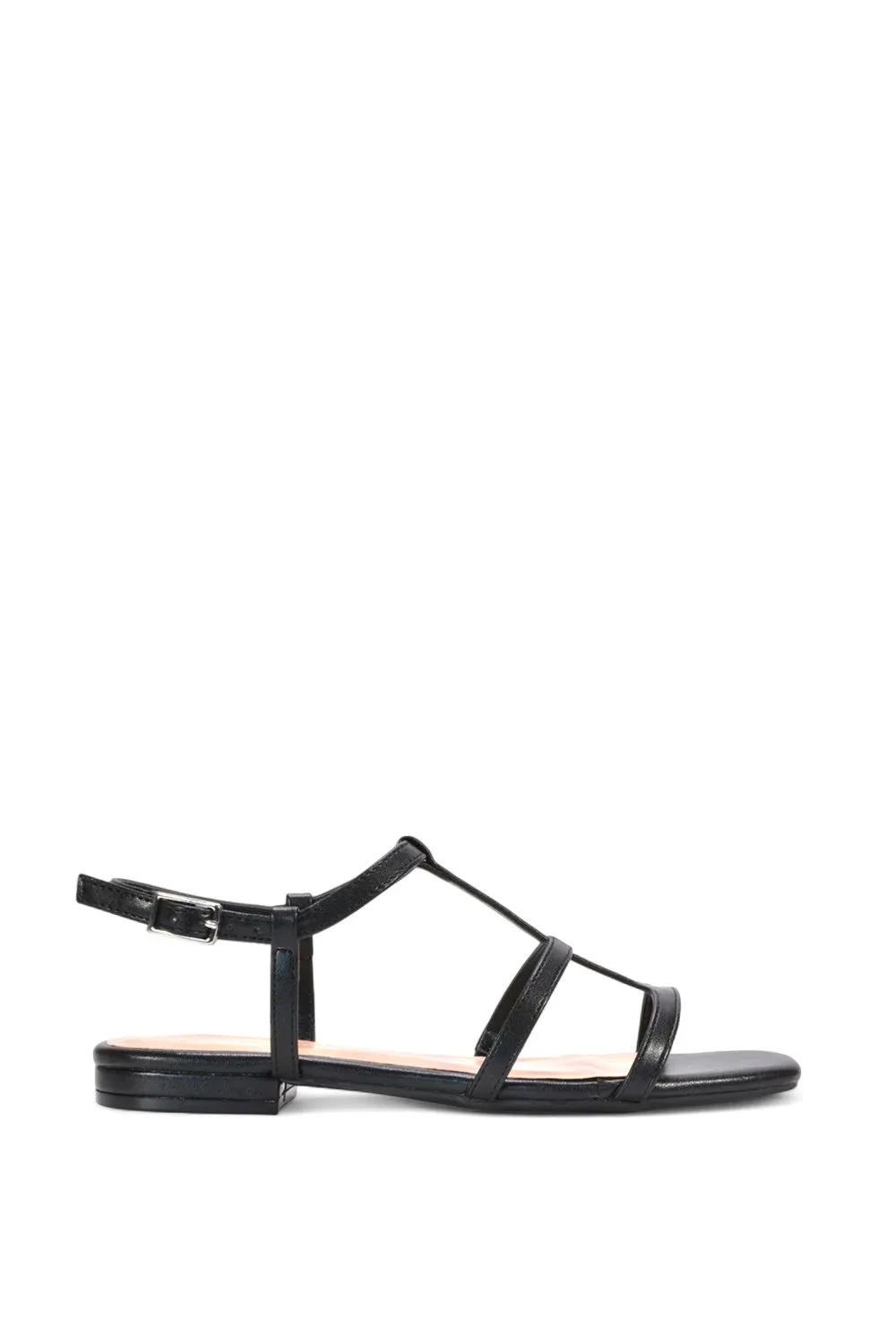 'Danielle' Flat Strappy Caged Square Toe Sandals With Buckle