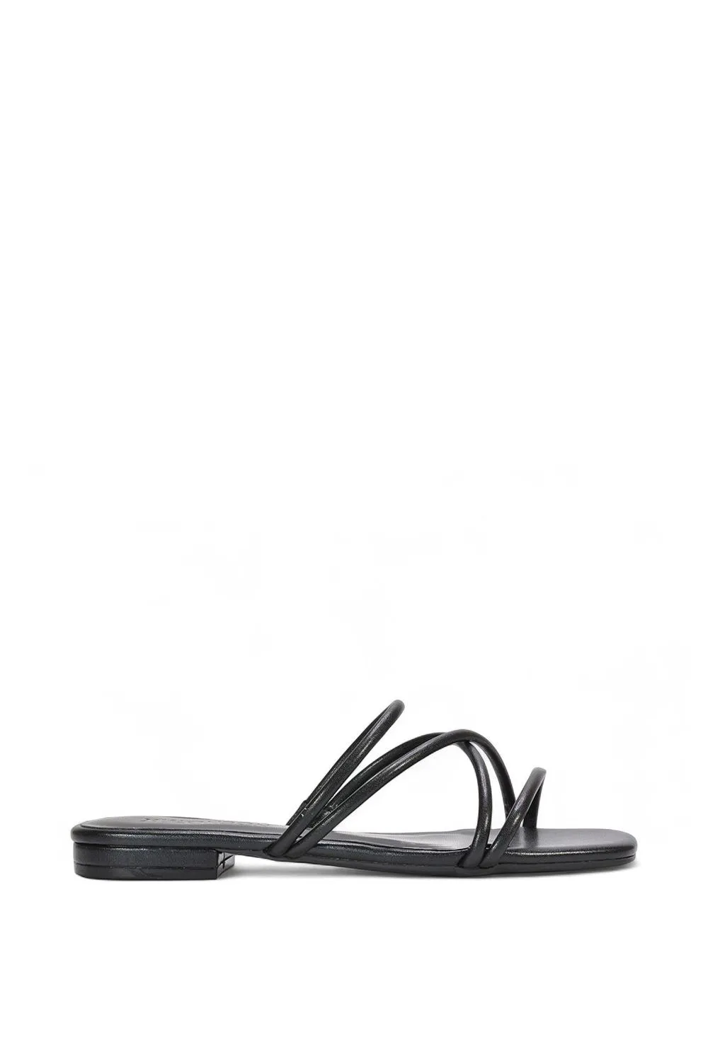 'Suzzie' Strappy Flat Slip On Square Toe Slider Mule Sandals