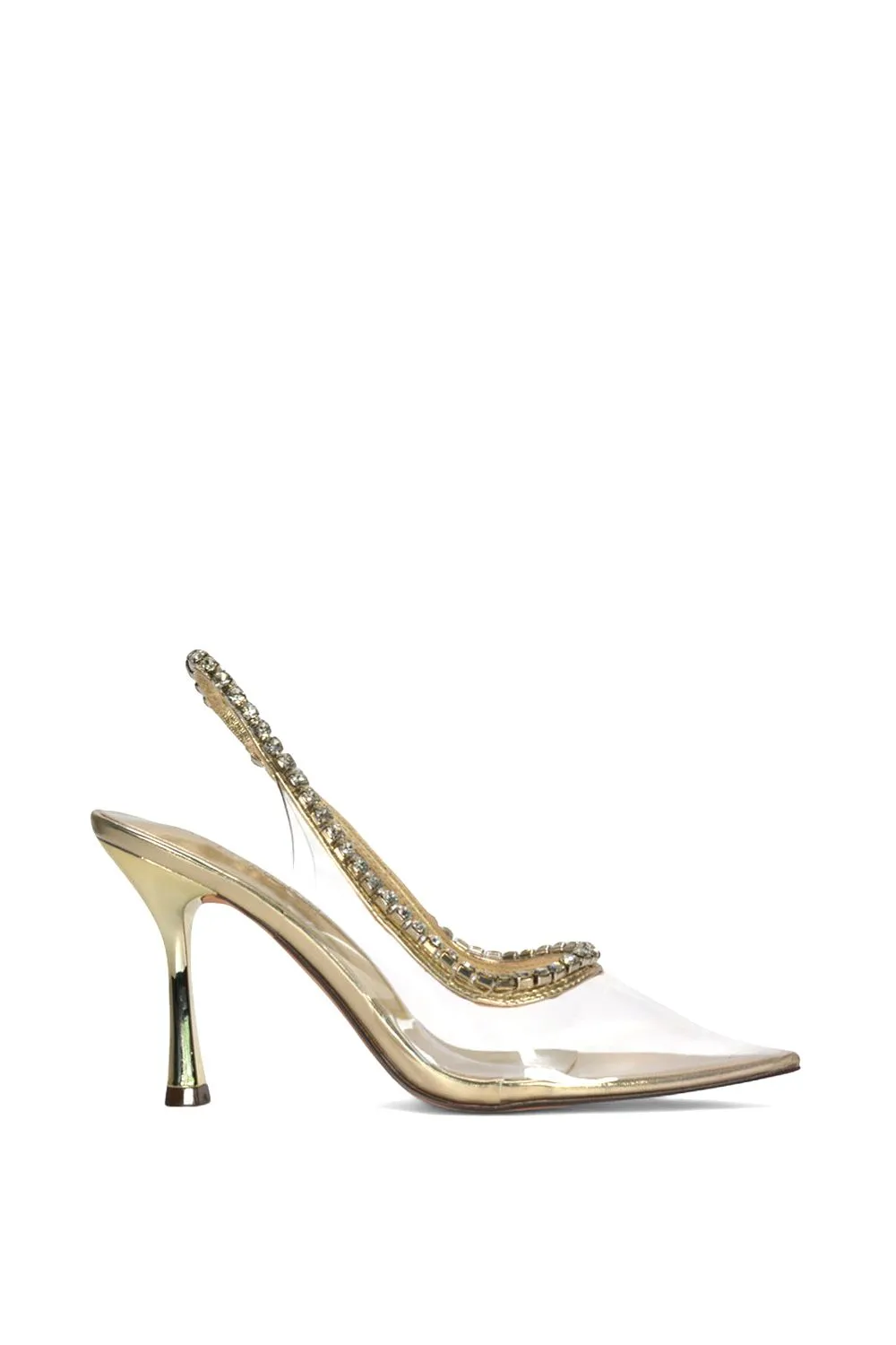 'Beryl' High Heel Clear Pointed Toe Court Shoes with Jewels