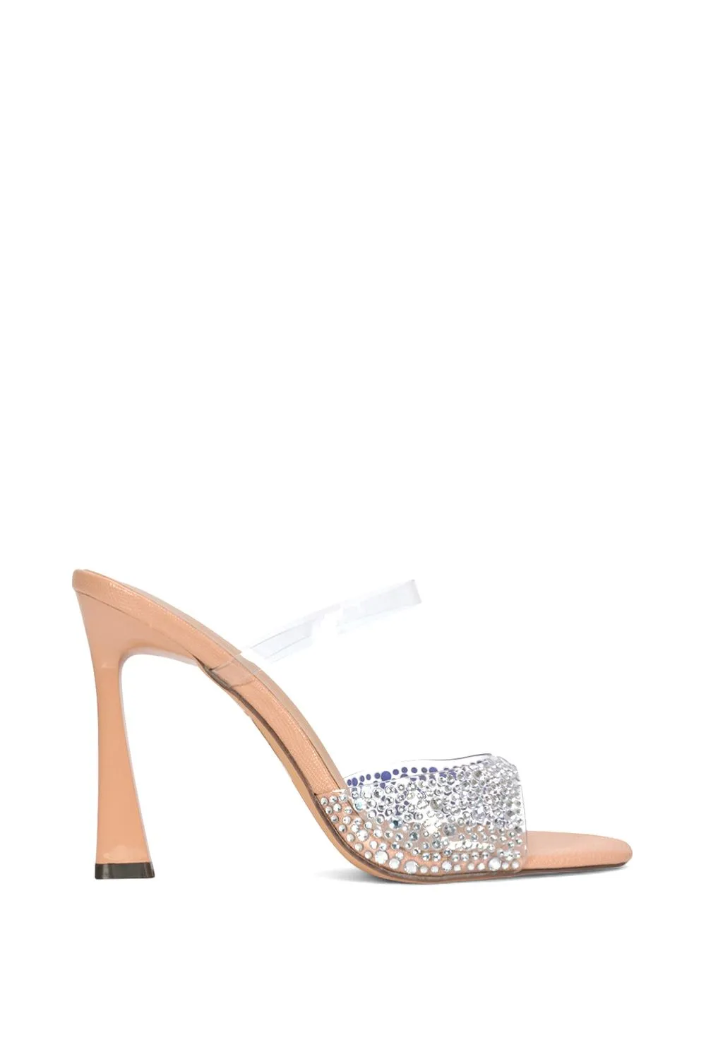 'Lois' Square Open Toe Rhinestone Perspex High Heeled Mules
