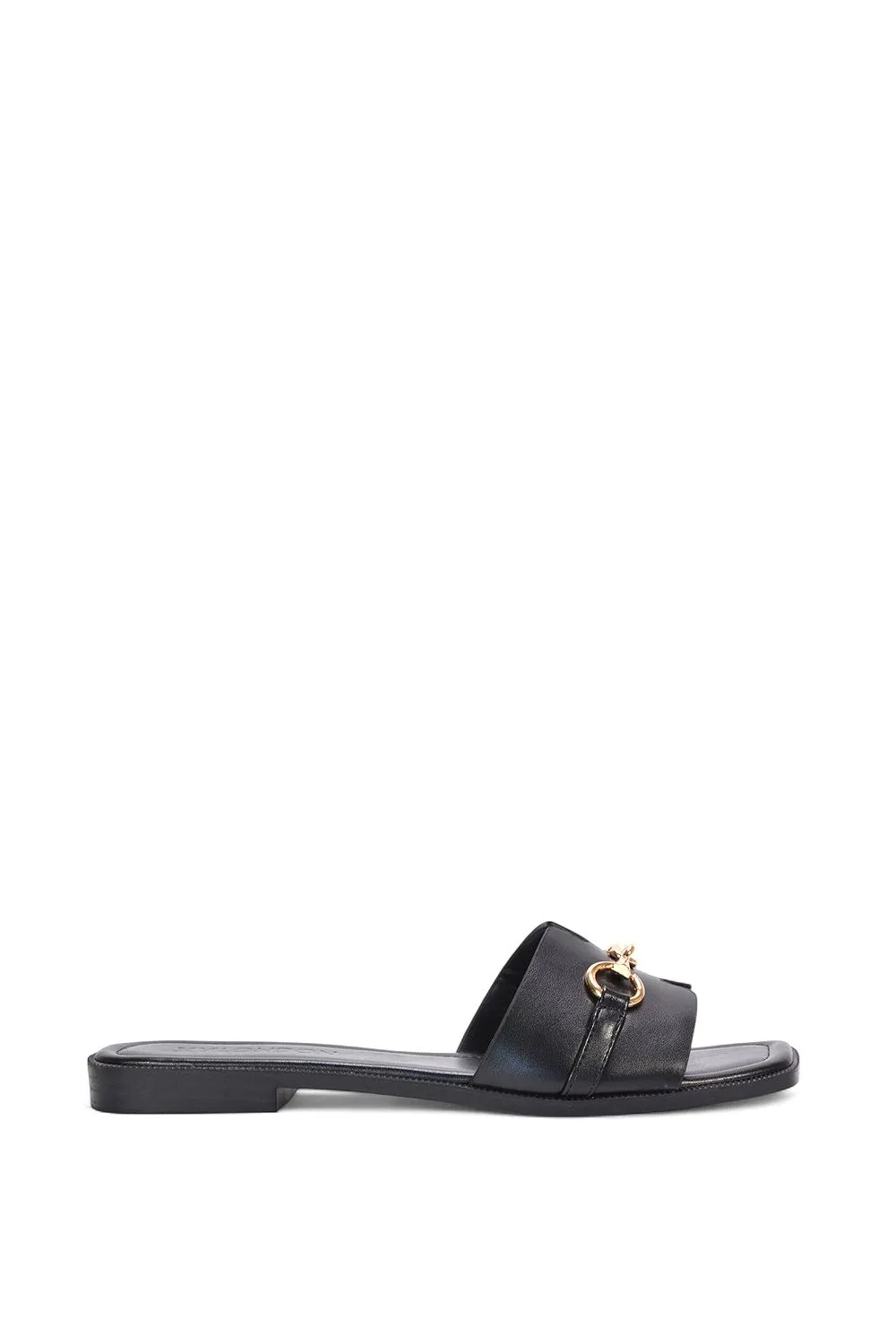 'Lesley' Square Toe Mule Slider Sandals With Buckle Detail
