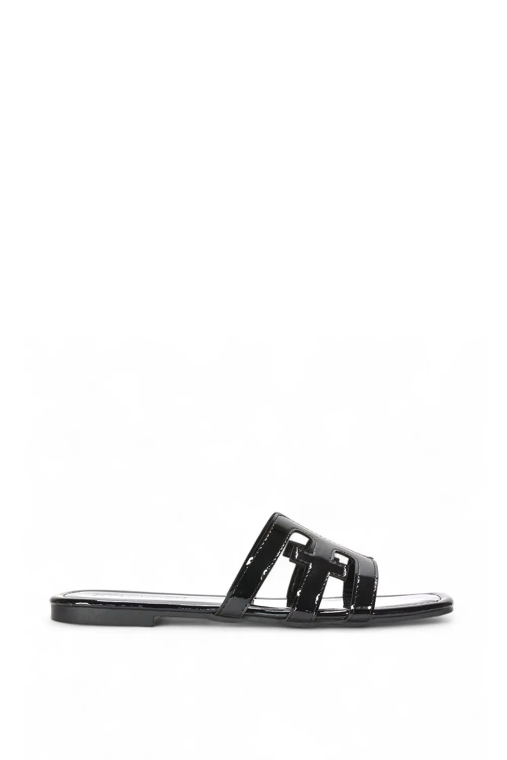 'Ellie' Square Toe Cut Out Strap Flat Sandal Slides