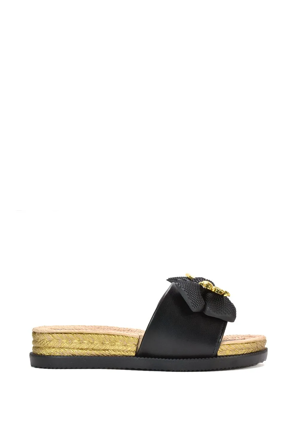 'Maddie' Slip On Espadrille Flatform Slider Sandals With Bow