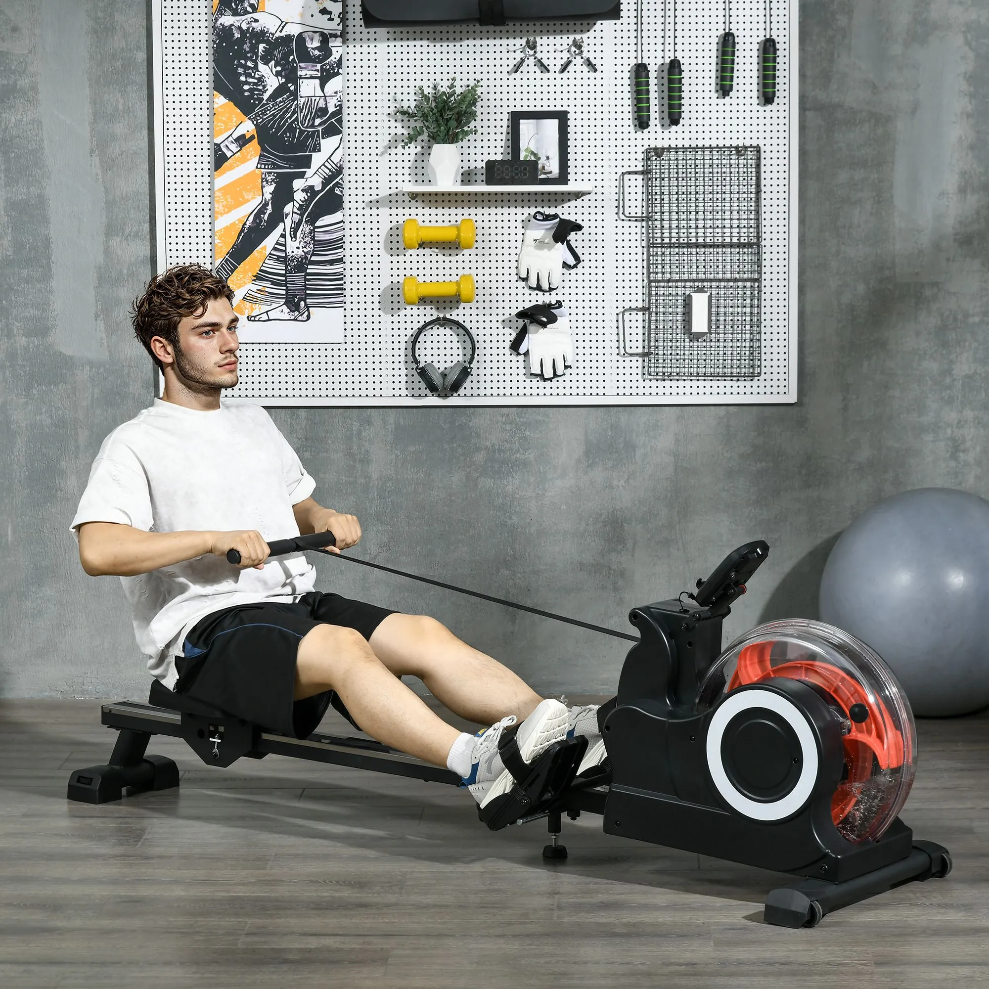 Water Rowing Machine, Foldable Rower with Wheels and LCD Monitor
