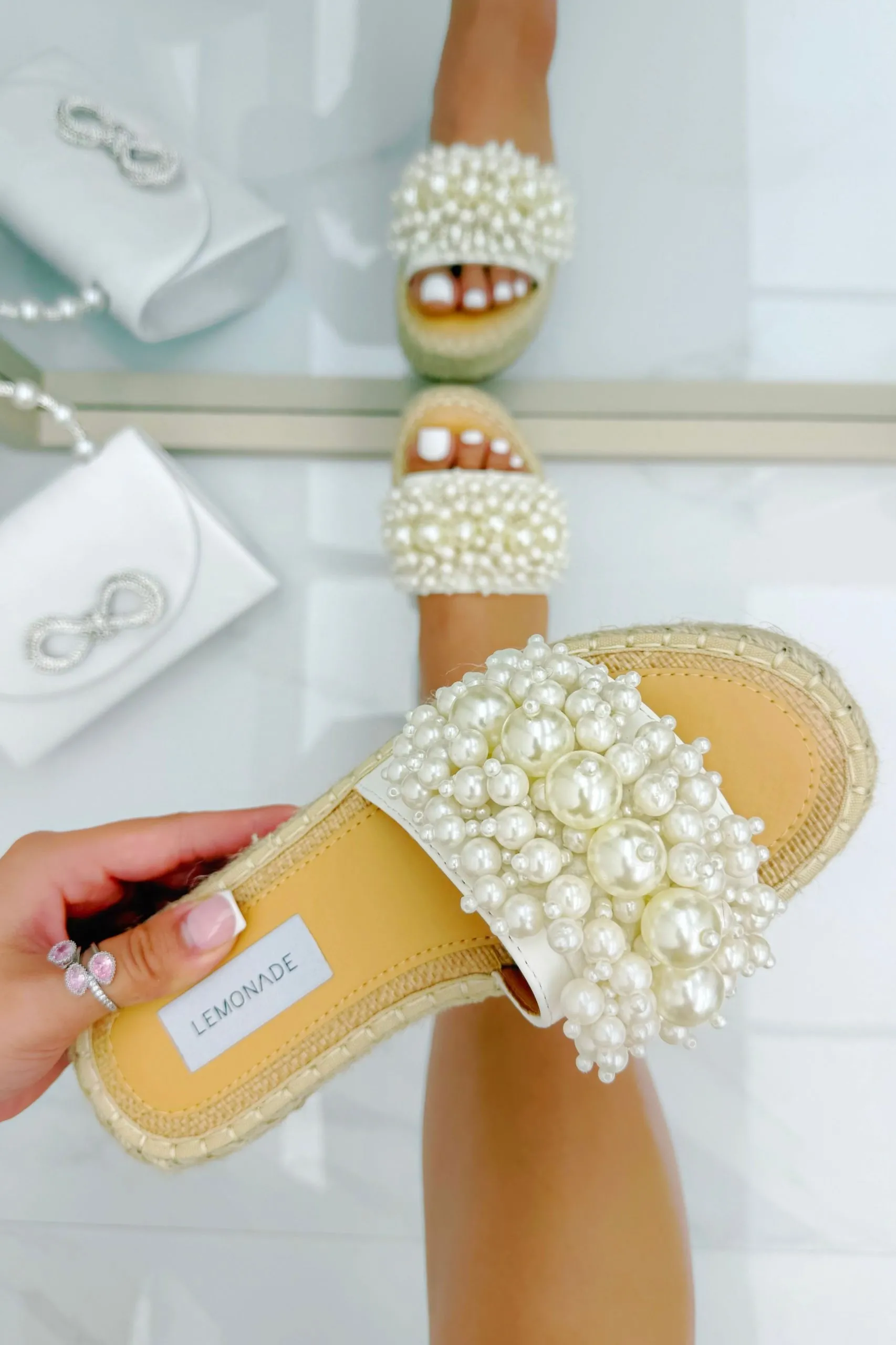 Sparkly Deluxe Pretty Pearl Platform Sliders