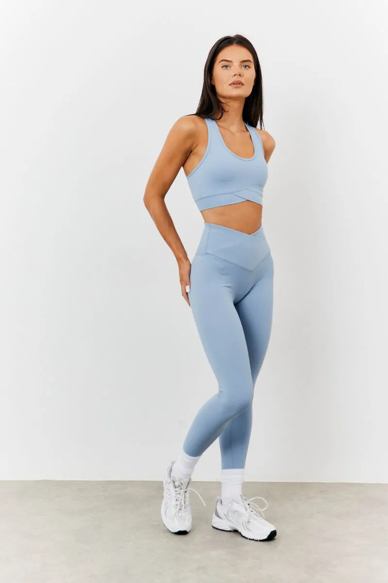 Blue Soft Touch Cross Over Leggings