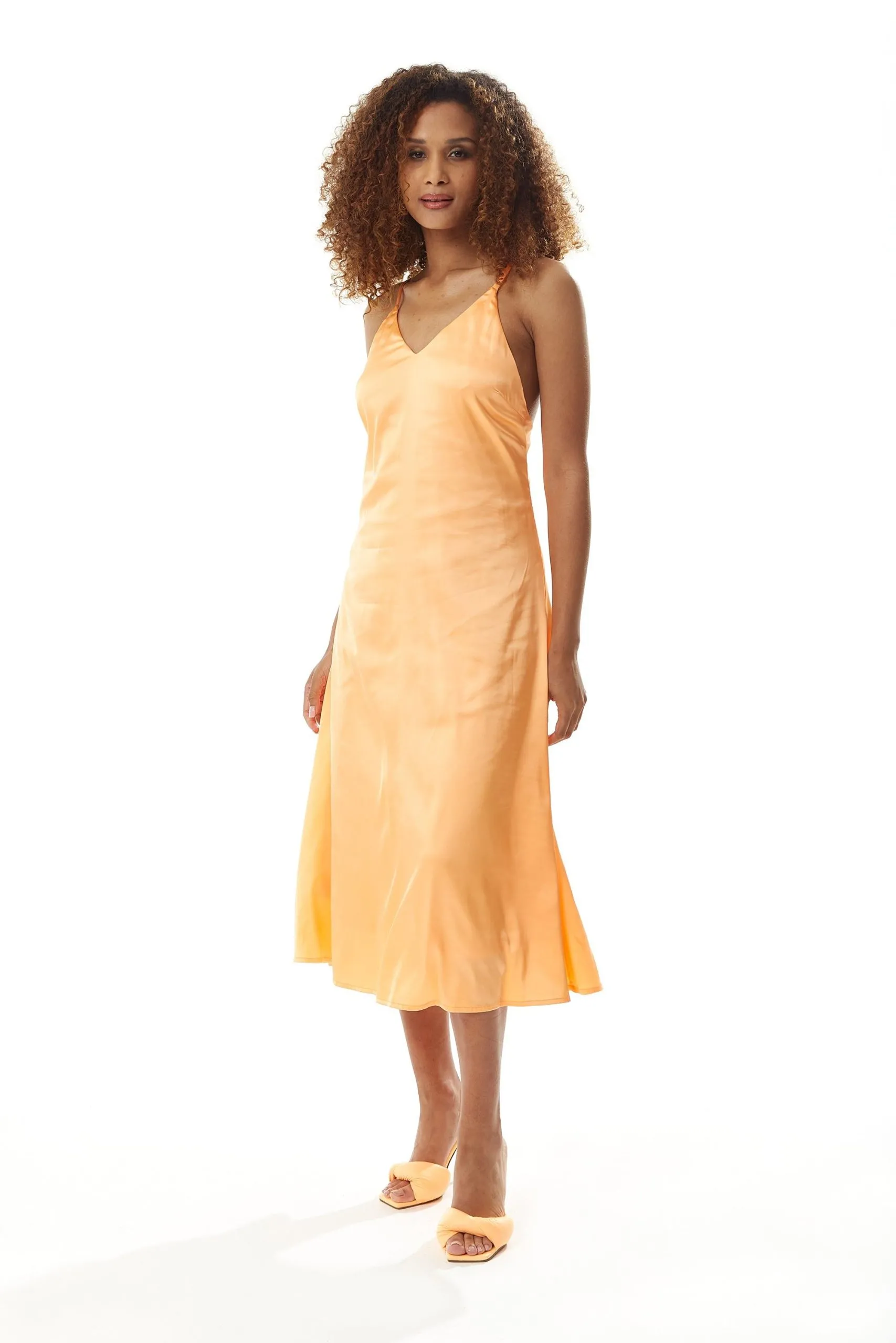 Orange Satin Midi Dress