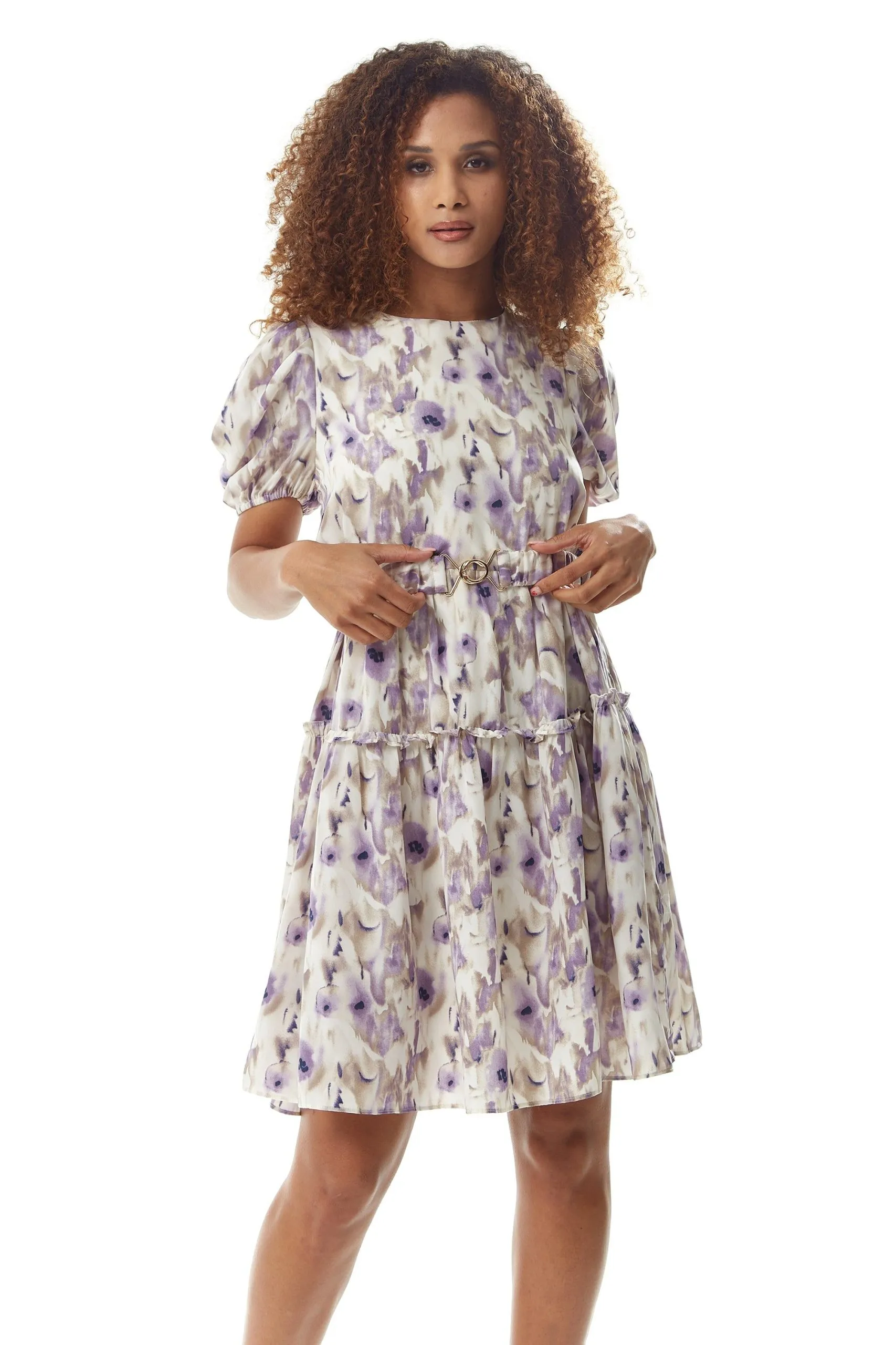Lilac Floral Mini Dress with Belt
