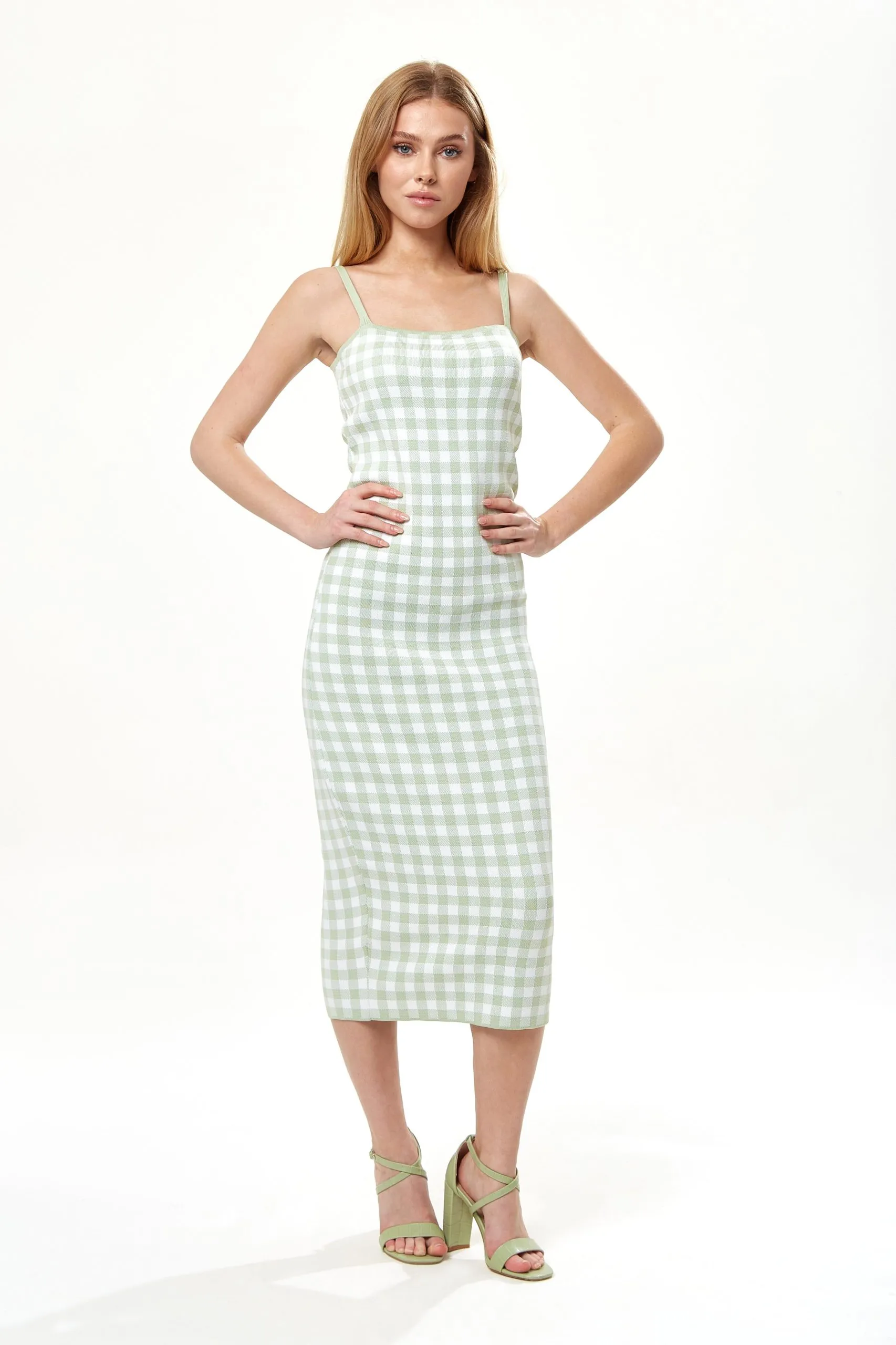 Knitted Dress in Green and White Check