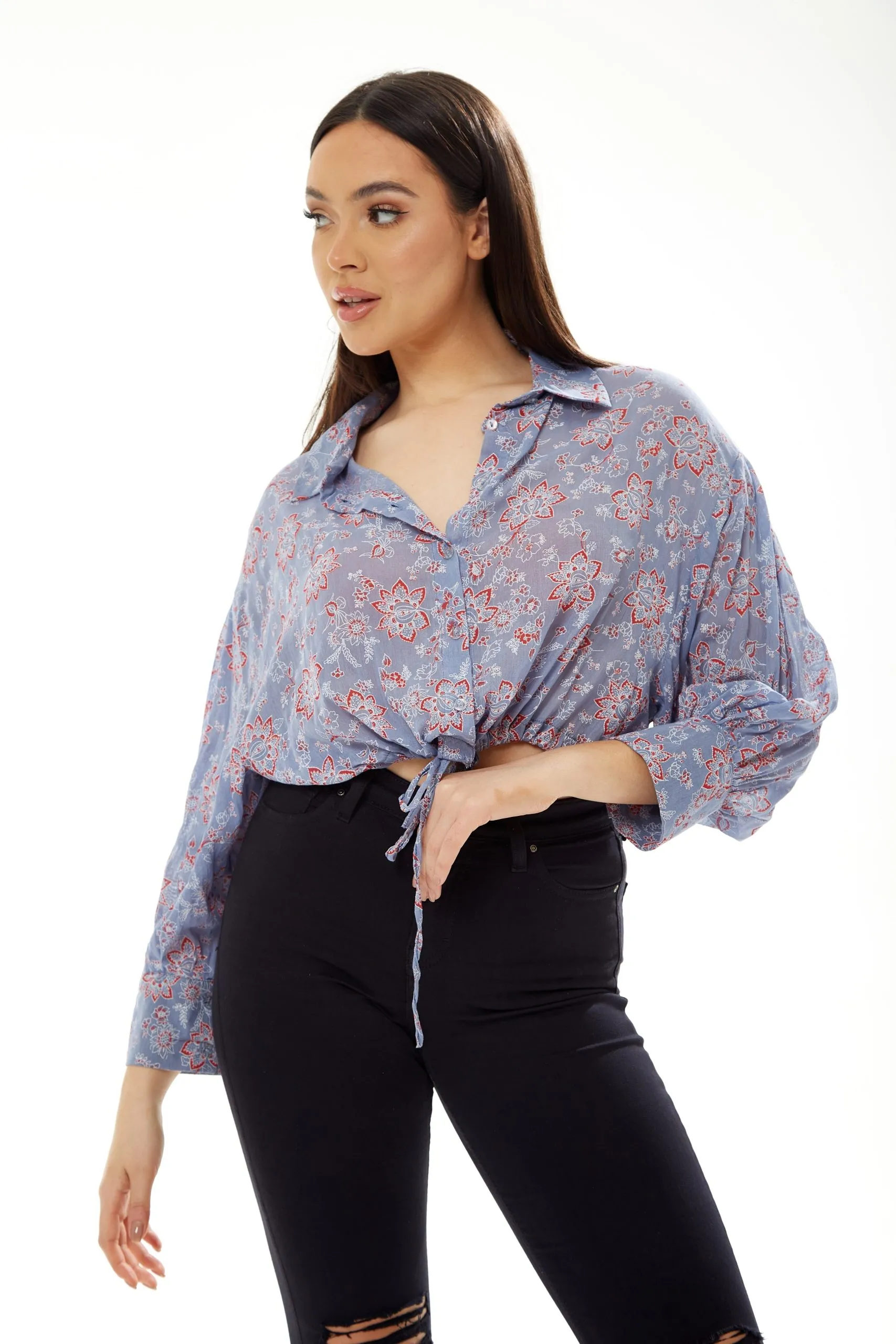 Floral Print Crop Shirt in Lilac