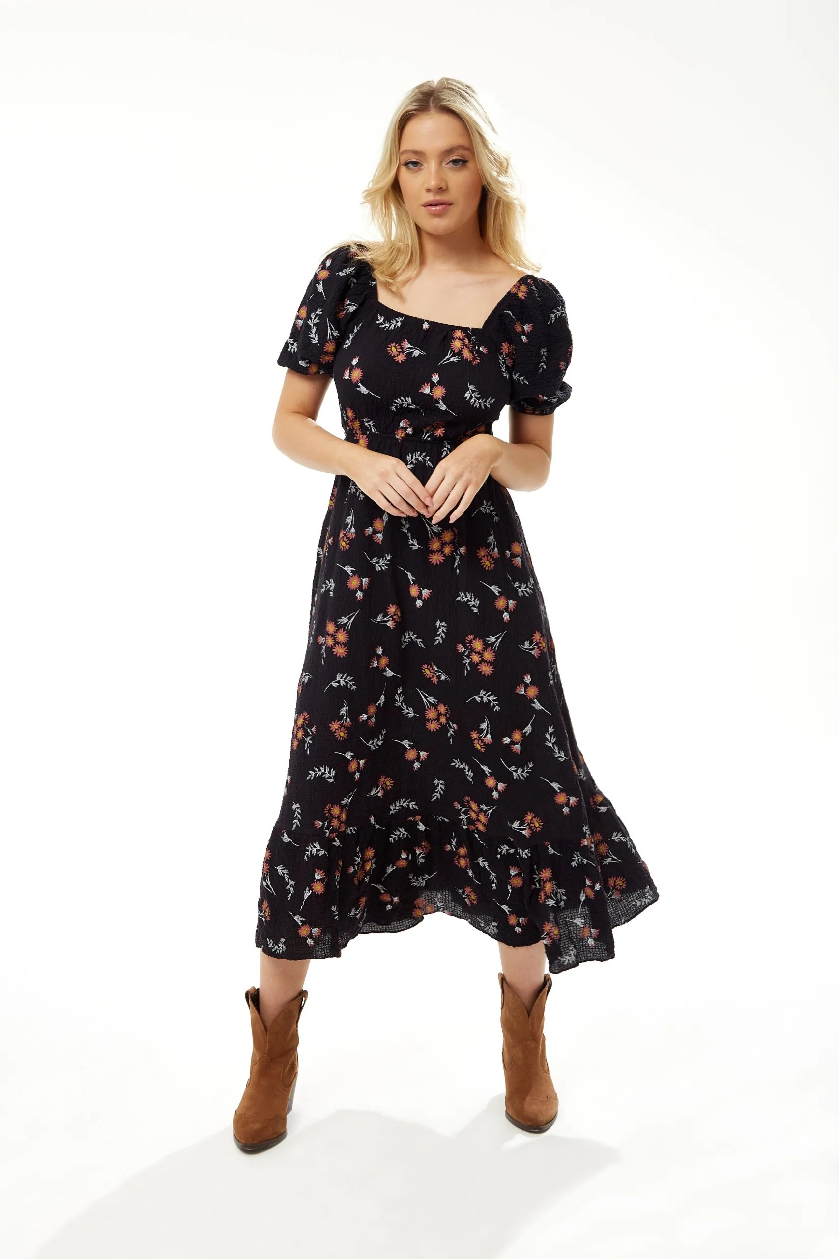 Floral Print Cut Out Back Midi Dress