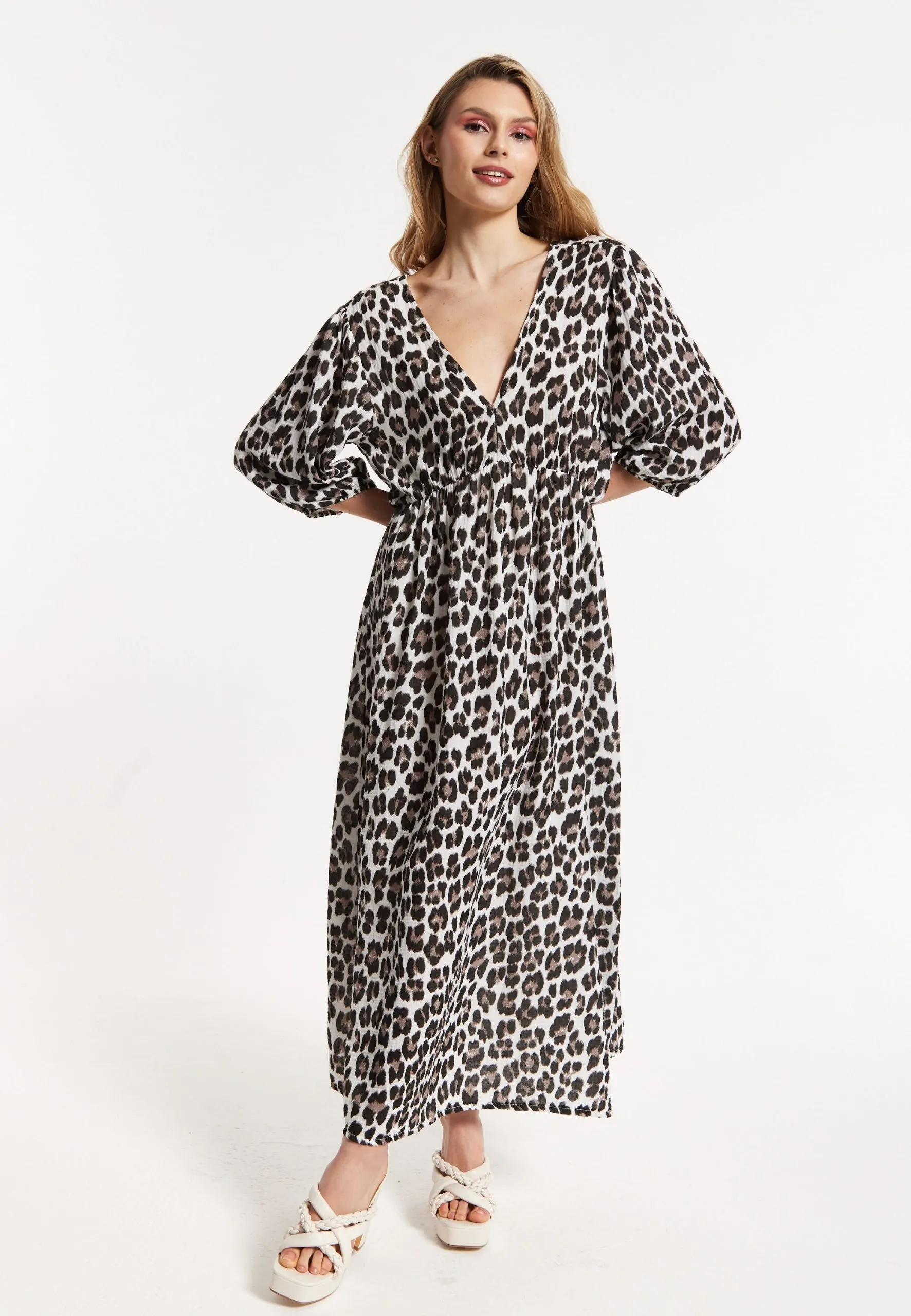 Leopard Print V-Neck Maxi Dress