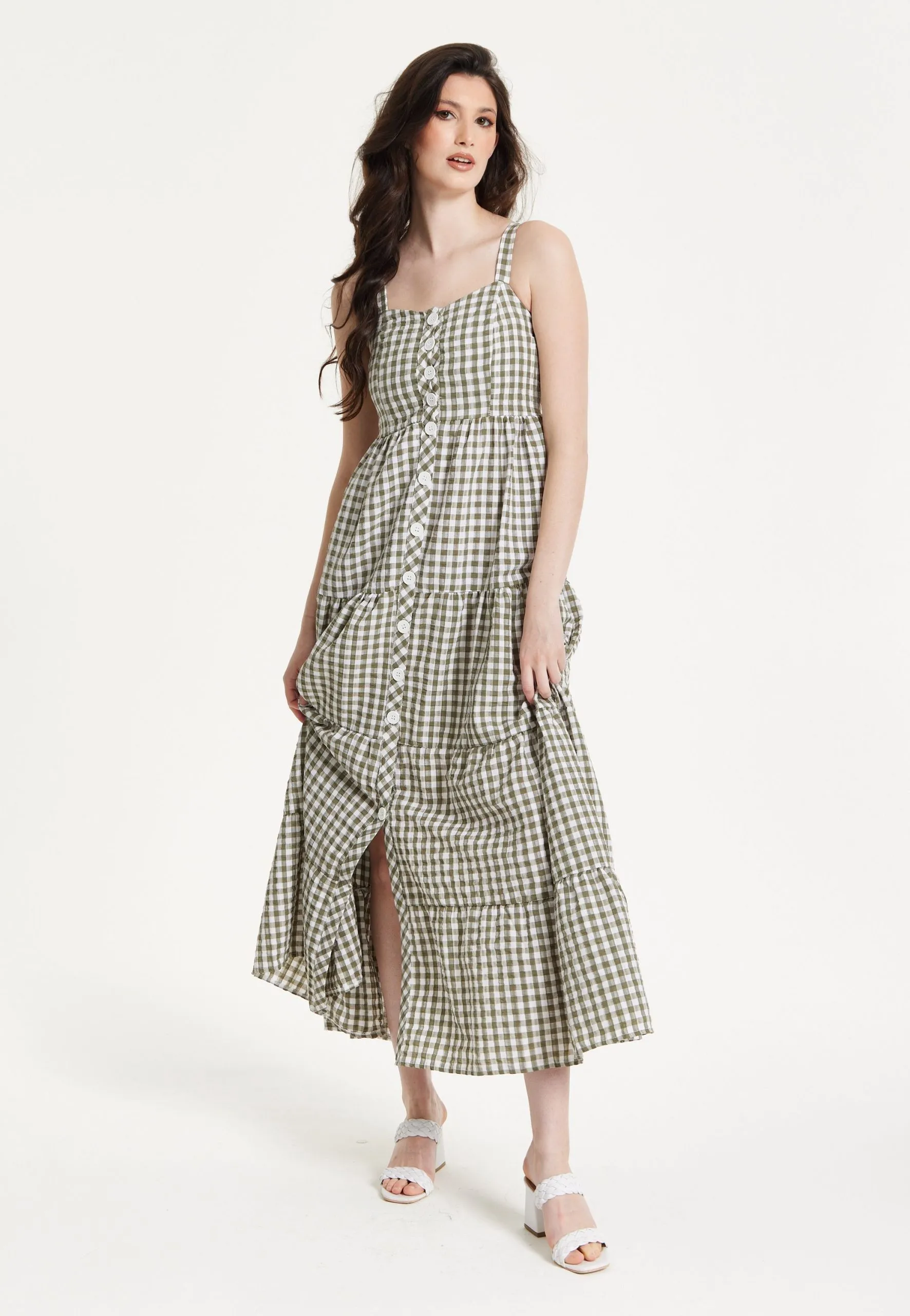 Gingham Tiered Maxi Chekered Dress